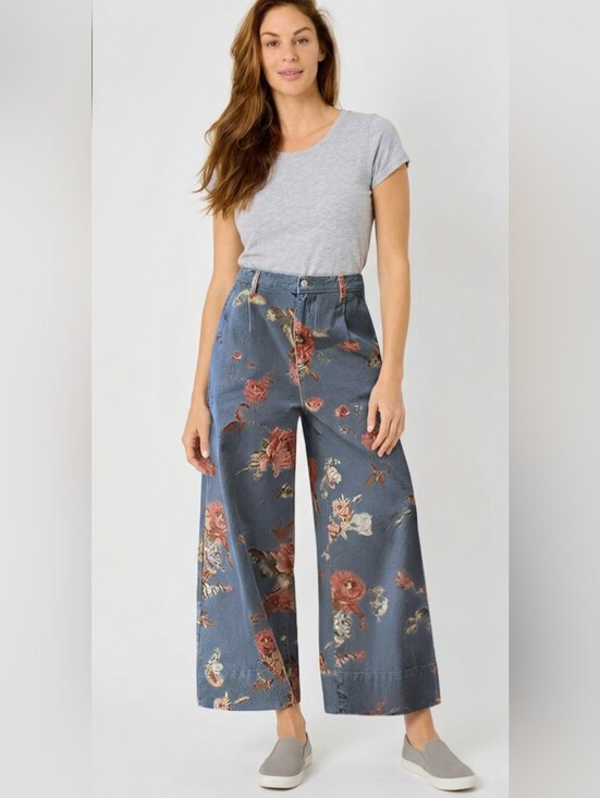 Loveimgs Pants - Loveimgs Mid Rise Cropped Wide-Leg Baggy Floral Ankle Jeans Size Large NWT